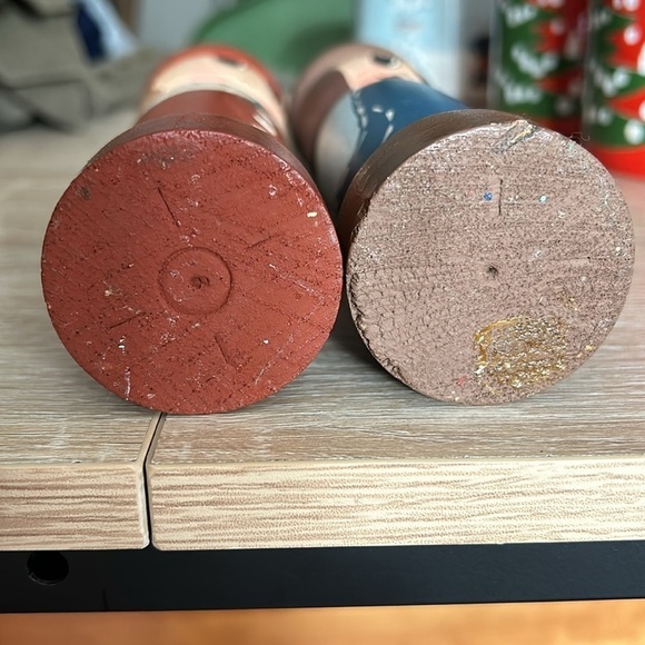 Primitive Wood Painted Americana Couple Set of Two Big Eyed Candle Holders - Picture 6 of 8